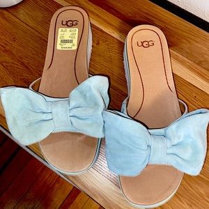 Ugg Joan Platform Slide Sandal Aqua Suede 9 NEW